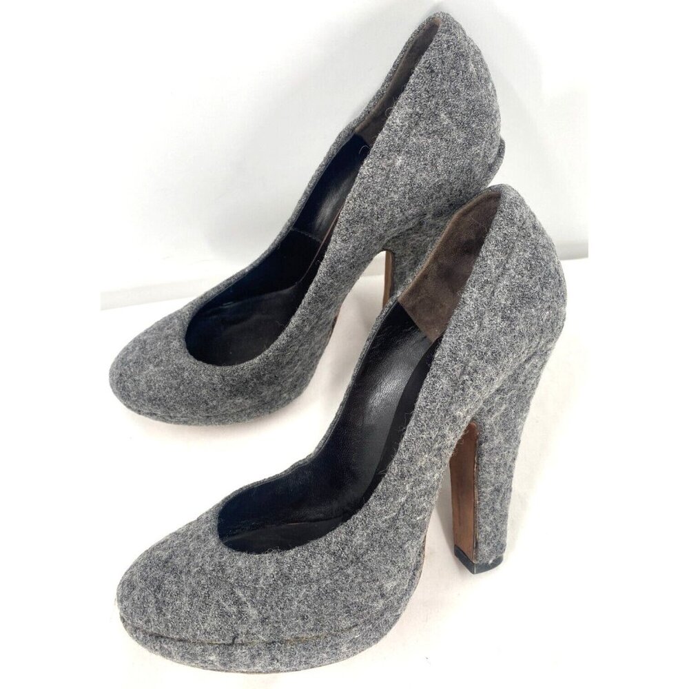 $725 Nina Ricci Luxurious Gray Wool Felt Leather Shoes Pumps Heels Pumps Sz 39